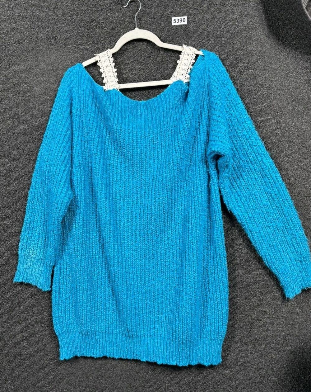 Umgee Top Womens Size 2XL Blue Oversized Chunky Sweater Off Shoulder Shirt